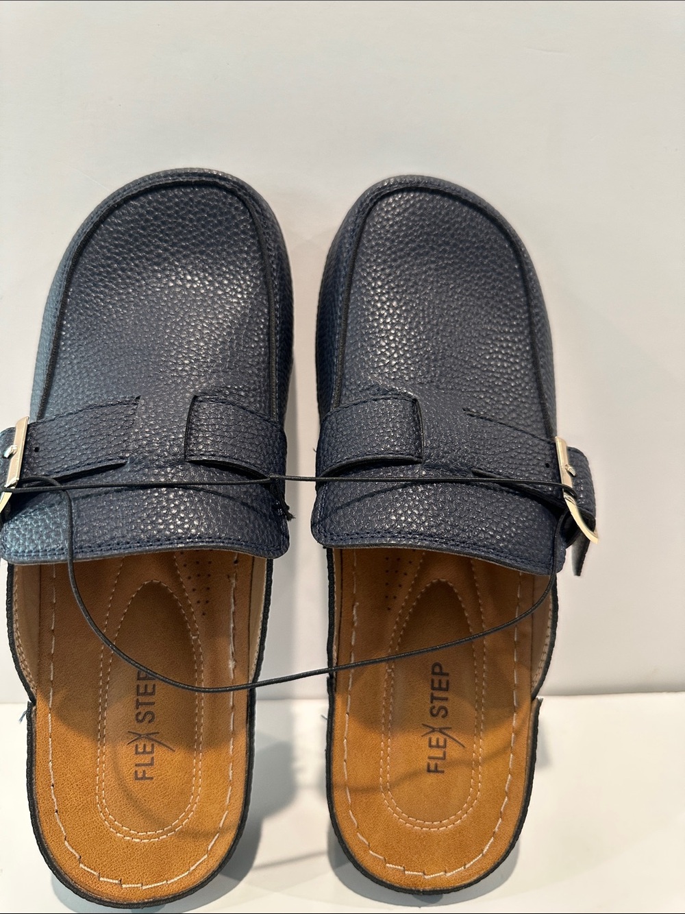 NWT Flex Step Blue Slip-On Clogs with Goldtone Adjustable Buckle on the side.